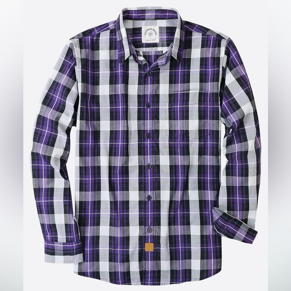 NEW Express Purple & Grey Plaid Button Up  L